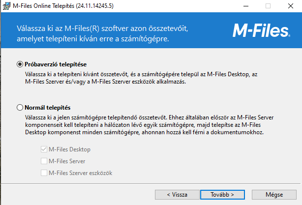  Útmutató M-Files demo verzió telepítéséhez